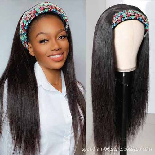 Virgin Cuticle Aligned Human Hair Headband Wig For Black Women Brazilian Body Deep Water Wave Kinky Curly Headbands Wig